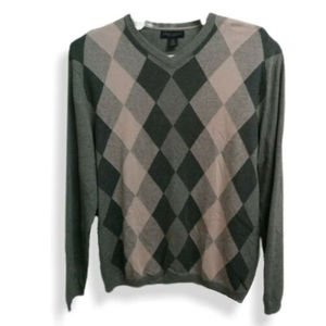 BANANA REPUBLIC Argyle Cashmere Silk Gray Pink Long Sleeve Men's XL Sweater